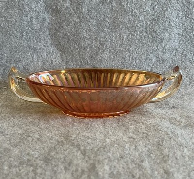 Vintage Ringelblume Karneval irisierendes Glas oval Bonboniere zwei Griffe