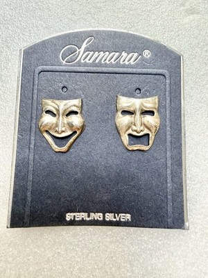 Vintage Sterling Silver MW SAMARA 3/4  Theatre Comedy & Tragedy Earrings 1.64g
