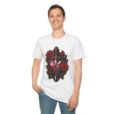Dagger Heart Tattoo Crystal Rose Gothic Jewel Vintage Unisex Softstyle T-Shirt