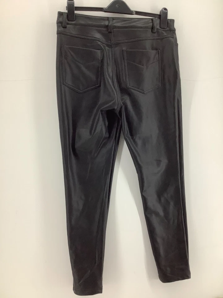 NEXT Black Faux Leather Trousers Leggings UK 14R PU Stretch Wet Look - Image 2 of 4