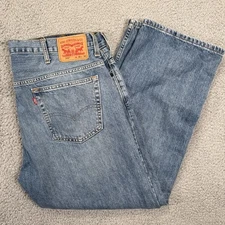 Levis 569 Jeans Mens 38x30 Blue Loose Denim Pant Washed Out Faded Workwear Baggy