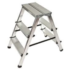 OUTLET Leiter Alu beidseitig 3 Schritte Doppelleiter Trittleiter Stehleiter
