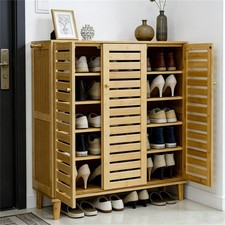 Tall Shoe Cabinet Bamboo Cupboard with Hollow-out Doors for Heels Slippers Flats