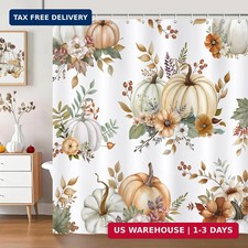 Fall Pumpkin Shower Curtain, Harvest Pumpkins Autumn Floral Leaves Thanksgiving