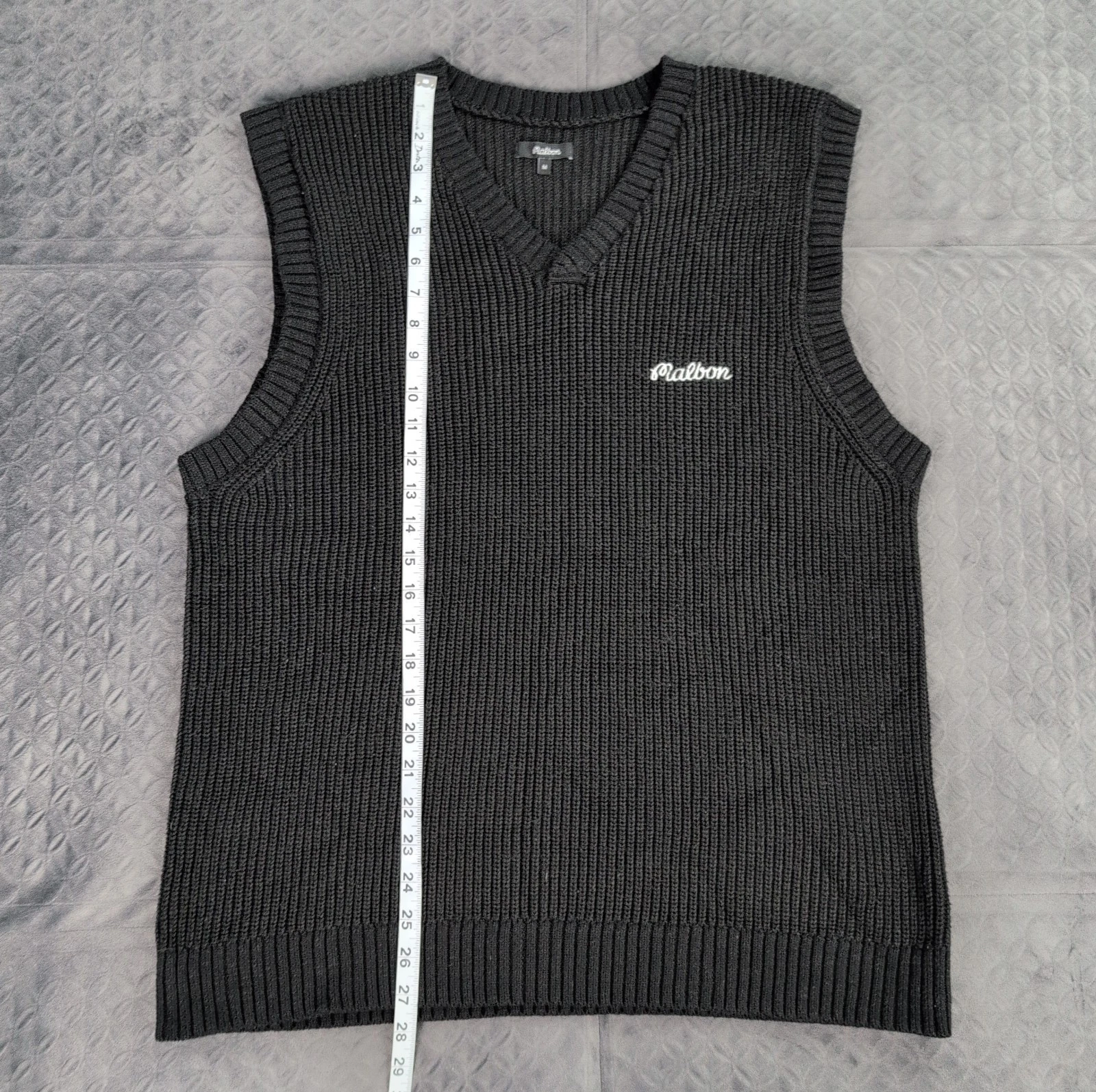 Malbon Golf Sweater Vest Knit Sleeveless Black Embroidered V Neck Men Medium - product detail image 6