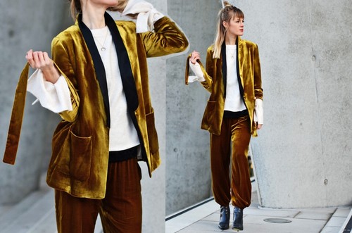A672 ZARA JACKET VELVET TUXEDO MULBERRY GOLD MUSTARD SILK BLAZER COAT LARGE - L - Picture 7 of 19