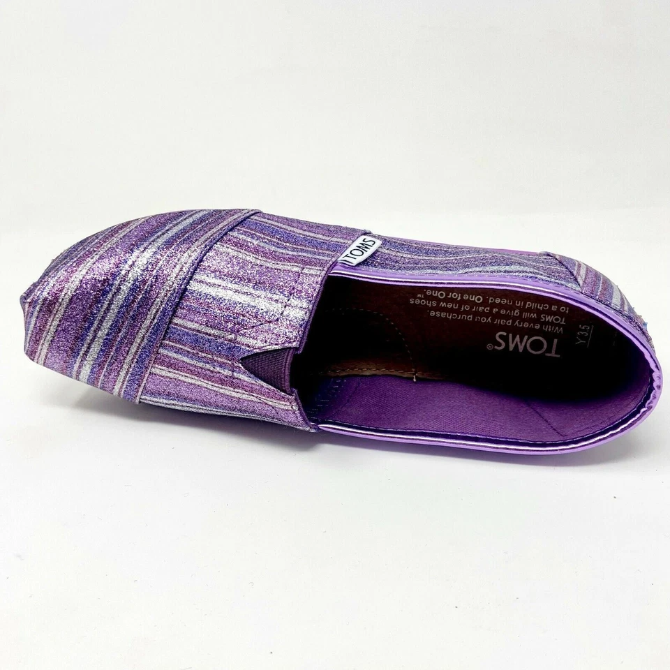Toms Classics фиолетовый блестящий полоски молодежи поскользнуться на повседневный холст туфли на плоской подошве - Изображение 4 из 4