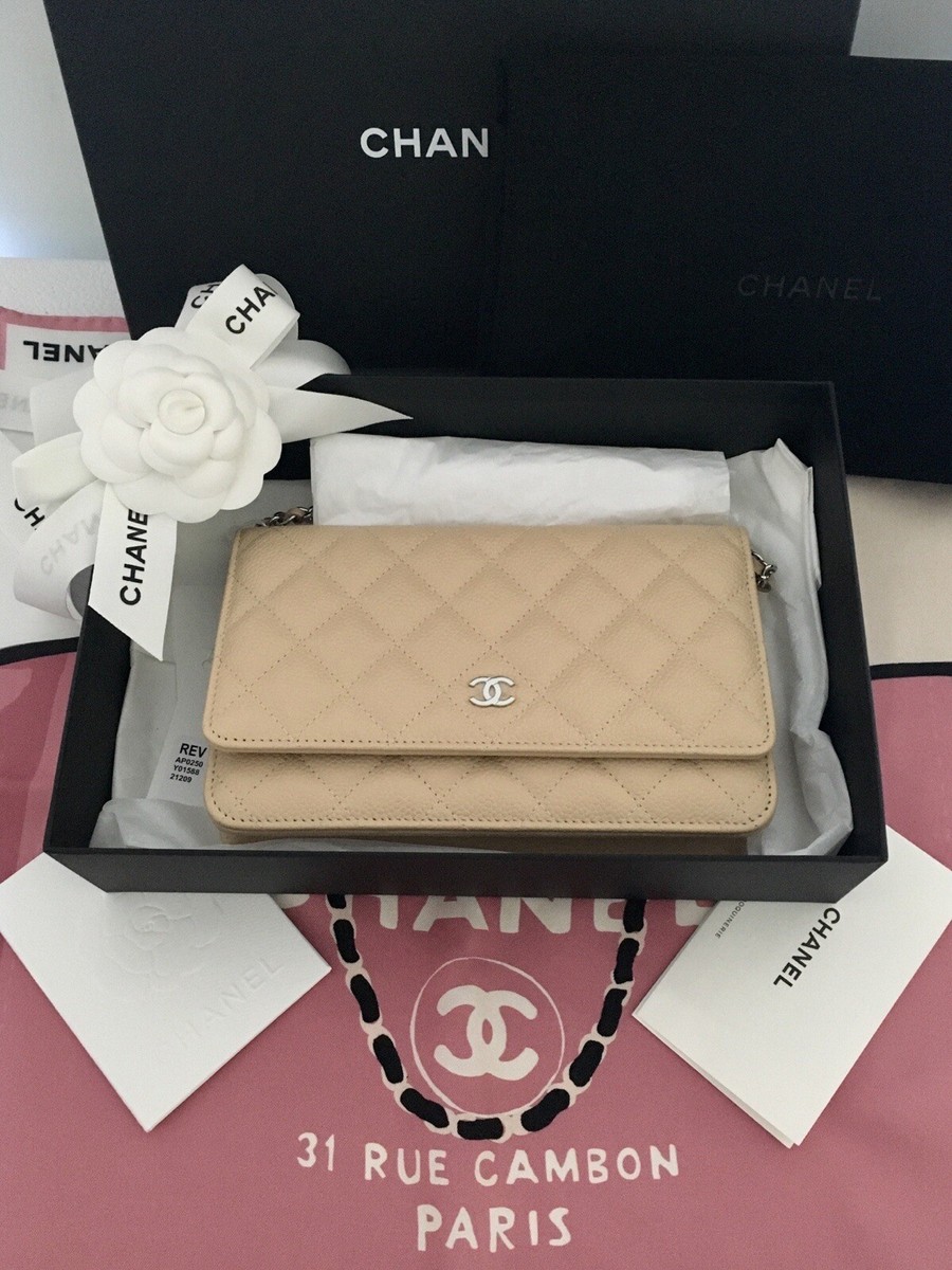 NWT Chanel 22REV Classic Beige Caviar Leather Silver HW Wallet on