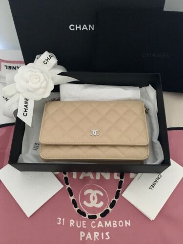 NWT Chanel 22REV Classic Beige Caviar Leather Silver HW Wallet on Chain WOC - Picture 2 of 15