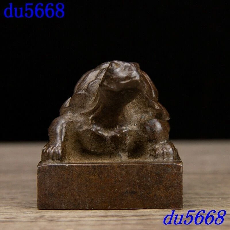 Old China Red copper longevity fengshui turtle Tortoise seal Stamp signet statue - Image 4 of 4
