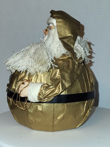 Paper Mache Roly Poly Santa. Stands 6" tall. Santa Is Gold With Black Trim - Picture 4 of 4