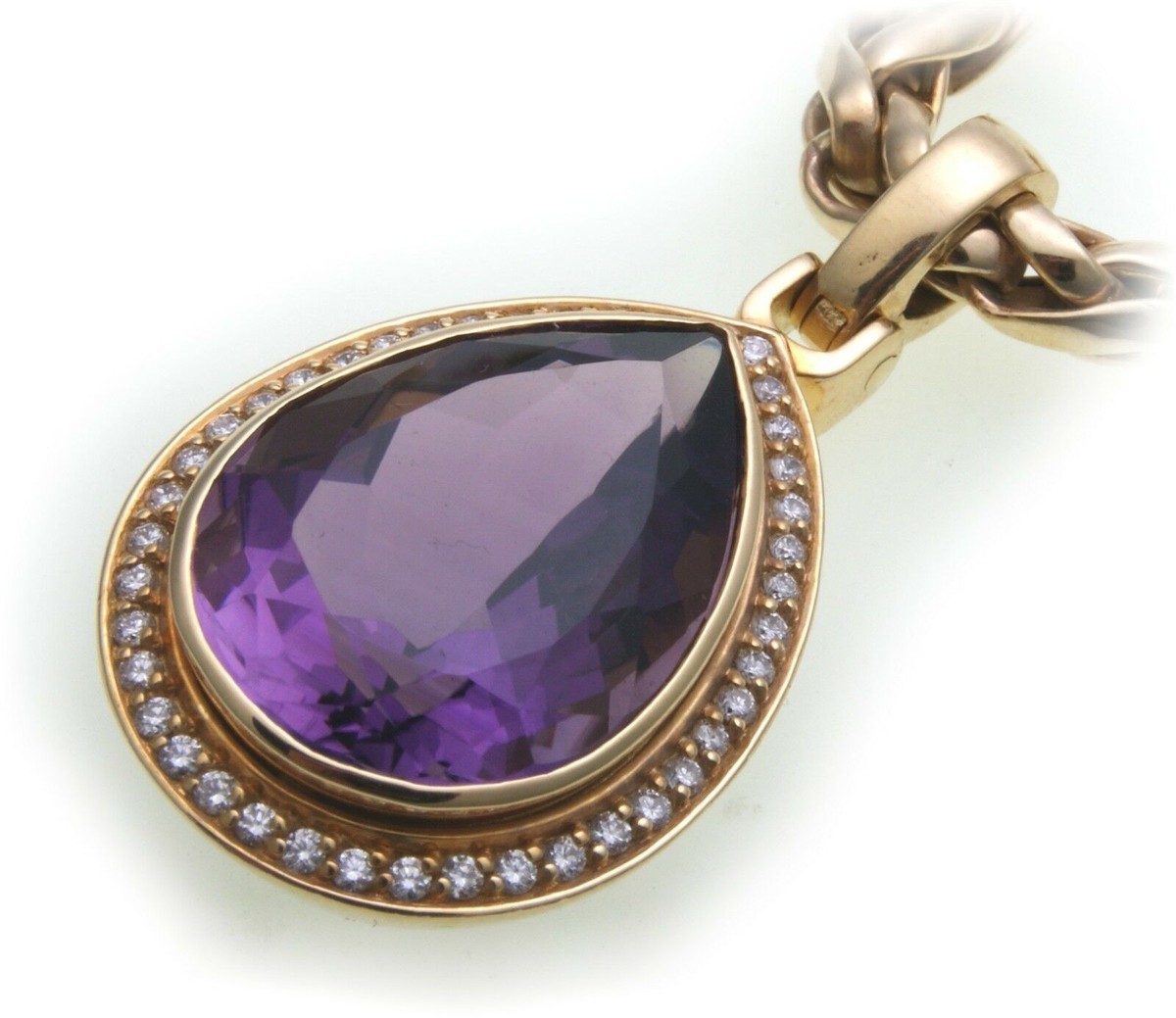 Pendentif En Améthyste Facetté Monture Or 18 Carats - 6,62g - Occasion Poinçon Tête D'Aigle