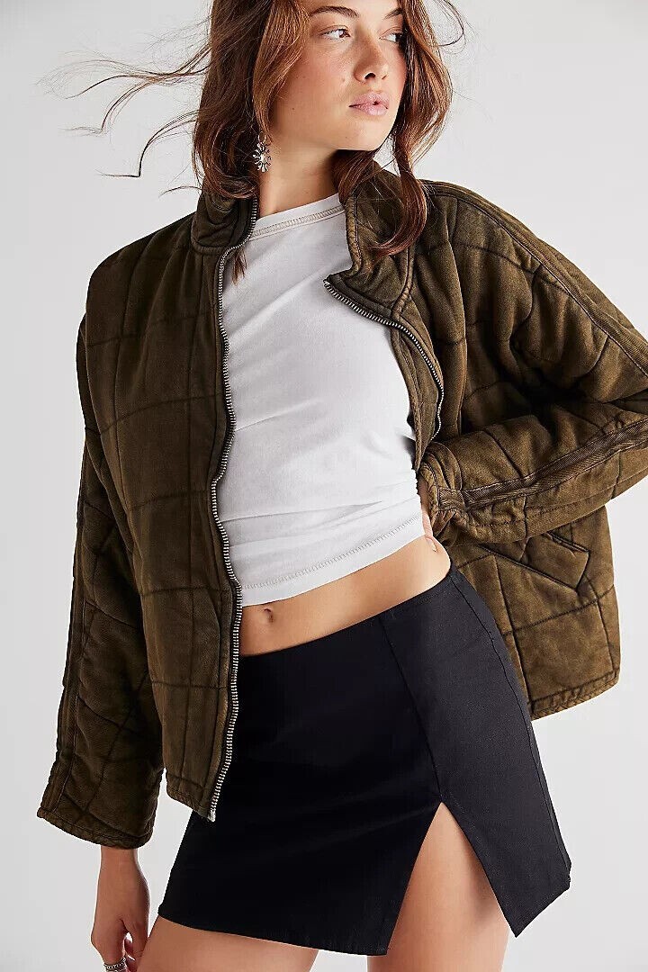 Free People Dolman Quilted Knit Jacket Top Oversized Zip-up