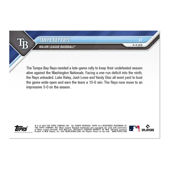 Tampa Bay Rays - 2023 MLB TOPPS NOW Card 47 - stay perfect three 9th inning HRs - Image 2 of 2