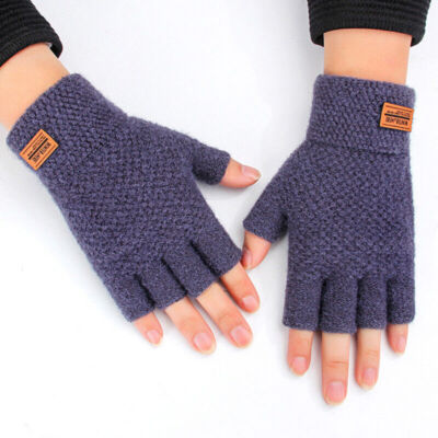 #ad Winter Alpaca Wool Fingerless Gloves Thermal Men Knitted Half Finger Mitten Lot $3.78