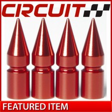 4 Circuit Red Aluminum Metal Billet Spike Tire Wheel Valve Stem Caps