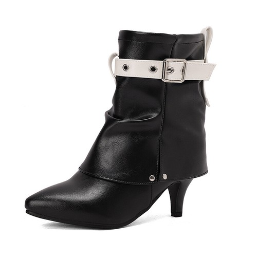 Otoño Invierno Gatito Tacón Botines Mujeres Hebilla Correa Vaquero Occidental Fecha Zapatos - Imagen 12 de 13