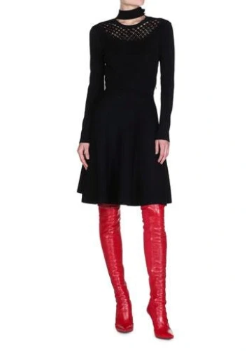 Fendi Retail $1550 nero manica lunga in macramè inserto a maglia + abito svasato taglia 44