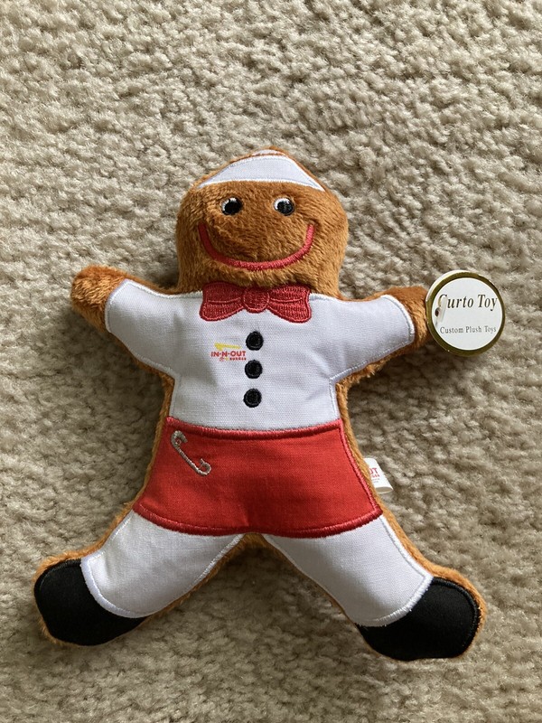 RARE 2013 In-N-Out Burger Christmas Gingerbread Plush Doll by Curto Toy - NWT