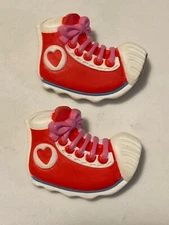 1985 Hallmark Pin Pals Red Sneakers Heart Tennis Shoes Brooch Lot of 2