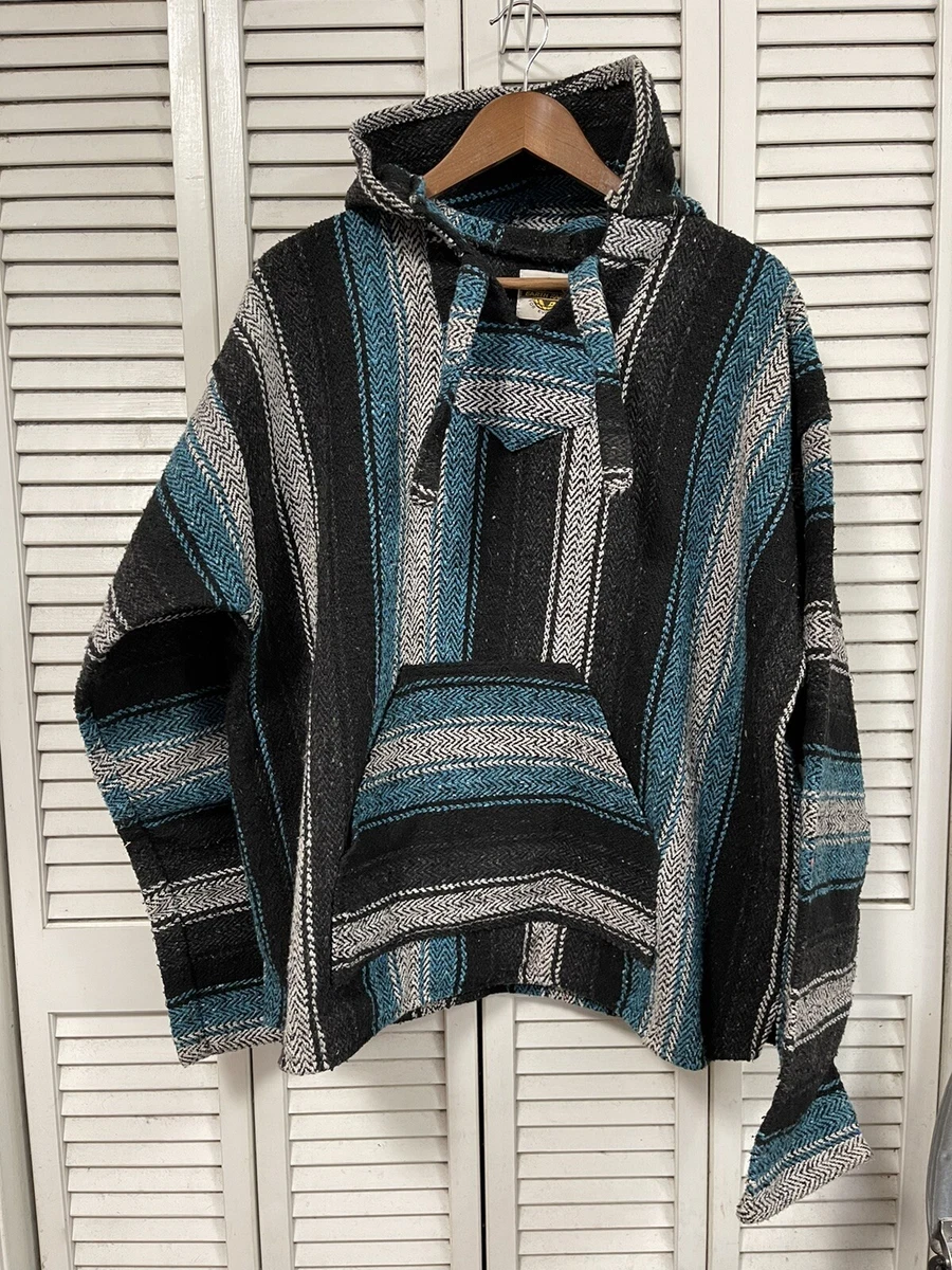 Vintage Earth Ragz Mexican Blanket Jacket Blue Size XXL Pullover Hoodie