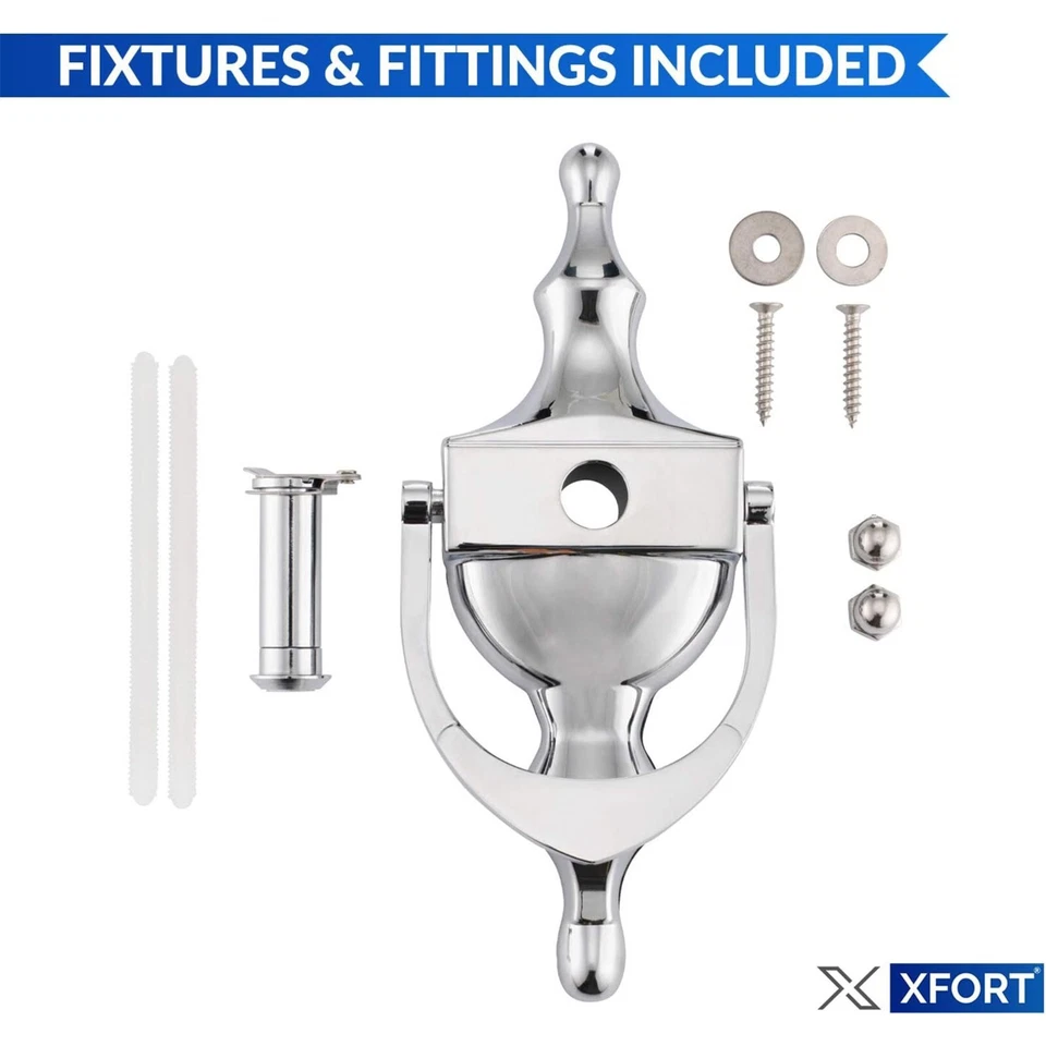 XFORT Door Knocker with Door Viewer, Victorian Urn Door Knocker, Polished Chrome - Image 4 of 4