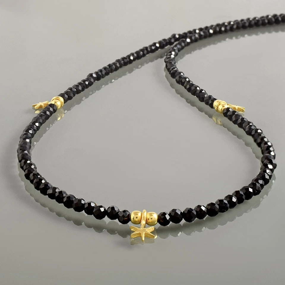 Handgemacht 3mm Naturschwarz Spinell Gold Gefüllt Anhänger 18 " Strand Damen - Bild 2 von 4