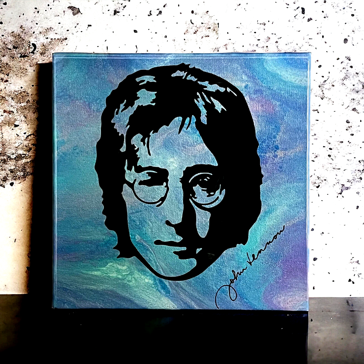 John LennonタペストリーvintageDirtyMacBeatles John Lennon Silhouette 12 x 12 Painting Art Canvas Resin