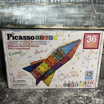 PicassoTiles 36 Piece Magnetic Building Blocks Shapes Colorful Clear Window