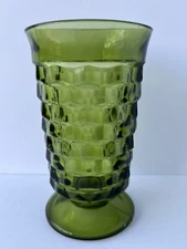 Vintage Indiana Glass Whitehall Avocado Green Cubist Faceted Iced Tea Tumbler