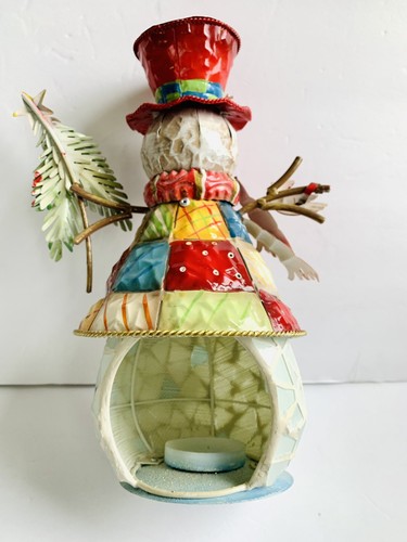 Snowman 12” candle holder Metal And Glass Holiday Christmas Decor Red Cardinal - Picture 7 of 12