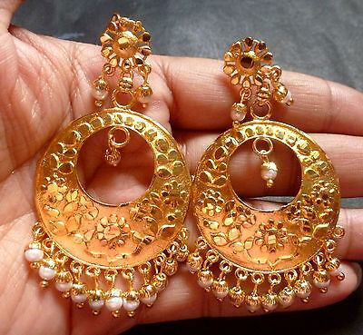 Chand Bali Style Golden Earrings with Dangling Pearls #29638 | Buy Chandbali  Earrings Online