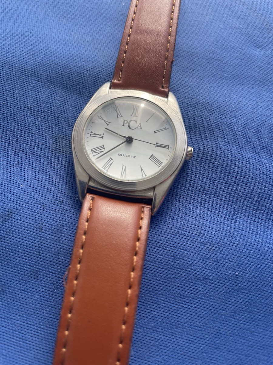 Brown Leather Band Analog Quartz PCA Wrist Watch Needs Battery | eBay
