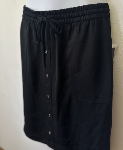 Apt 9. Women's Size M Decorative Button Front Elastic Drawstring Waist Black New - Picture 2 of 6