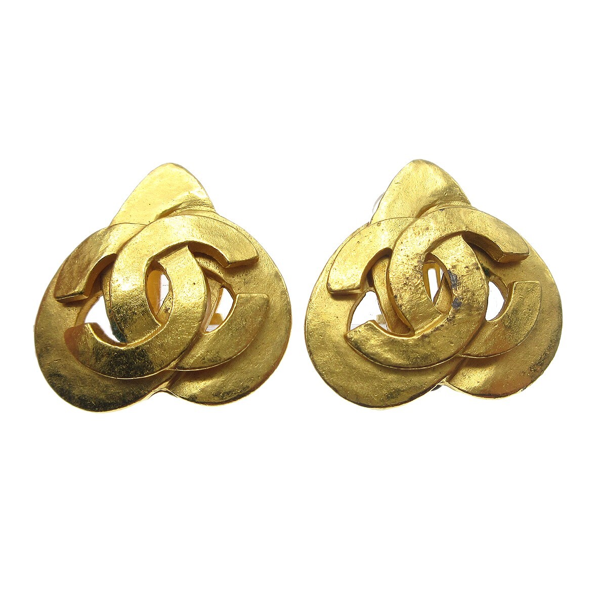 Chanel Cc Logo Heart Gold-Plated Gold Gold_Plated Earrings Jewelry (Pre-Owned)