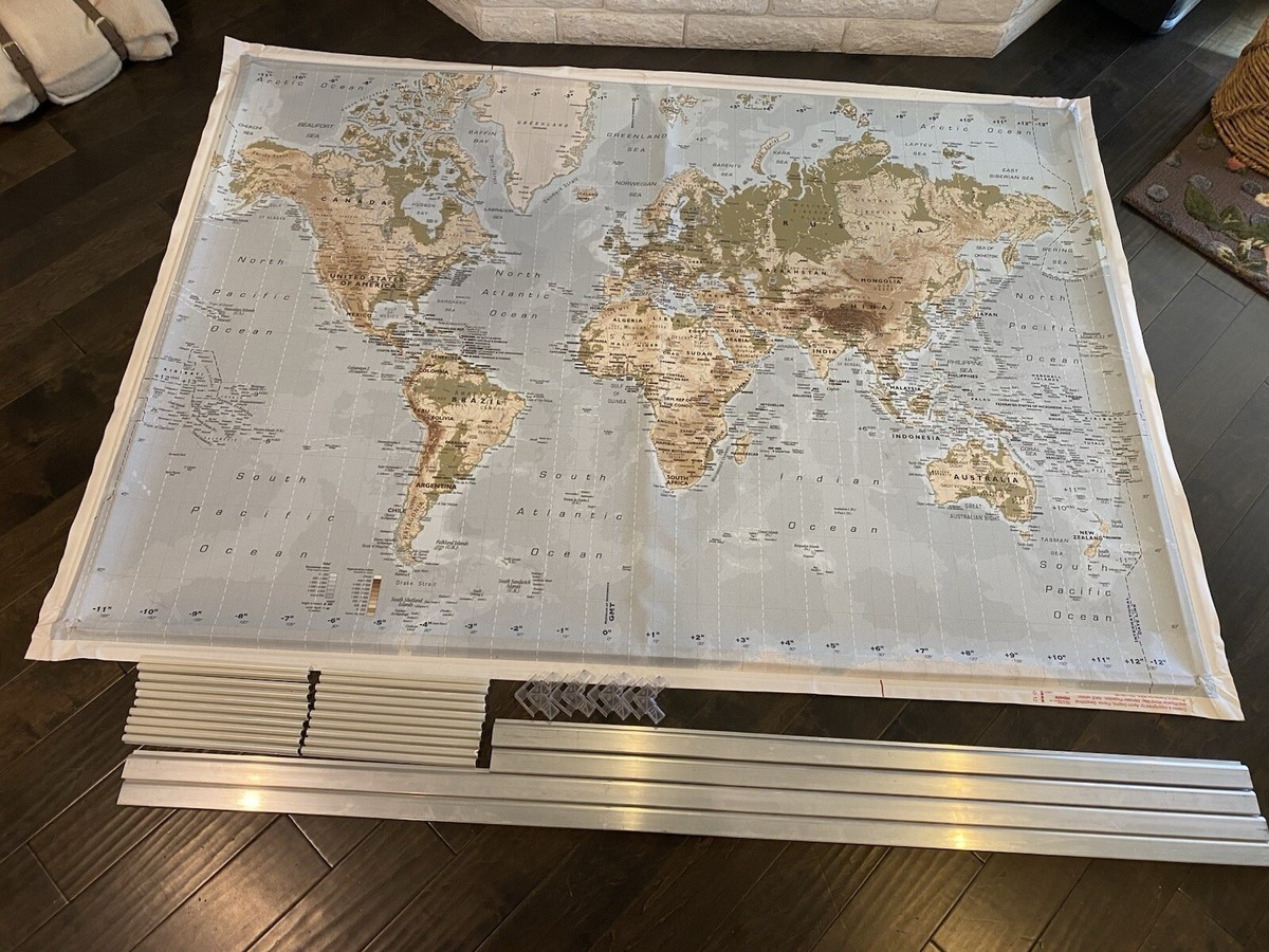 IKEA PREMIAR World Map Atlas Canvas & Aluminum Frame 78
