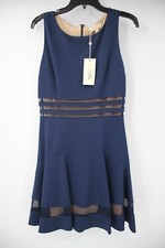 NWT ERIN Fetherston women's size 4 sleeveless fit & flare dress navy blue