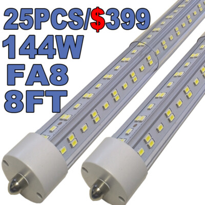 25PC LED Shop Light 144W 8 Foot T8 Single Pin FA8 LED Tube Light Warehouse Lamp