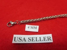 16"-60" Mens,Womens,,4mm Stainless Steel Silver Braided Wheat  Necklace