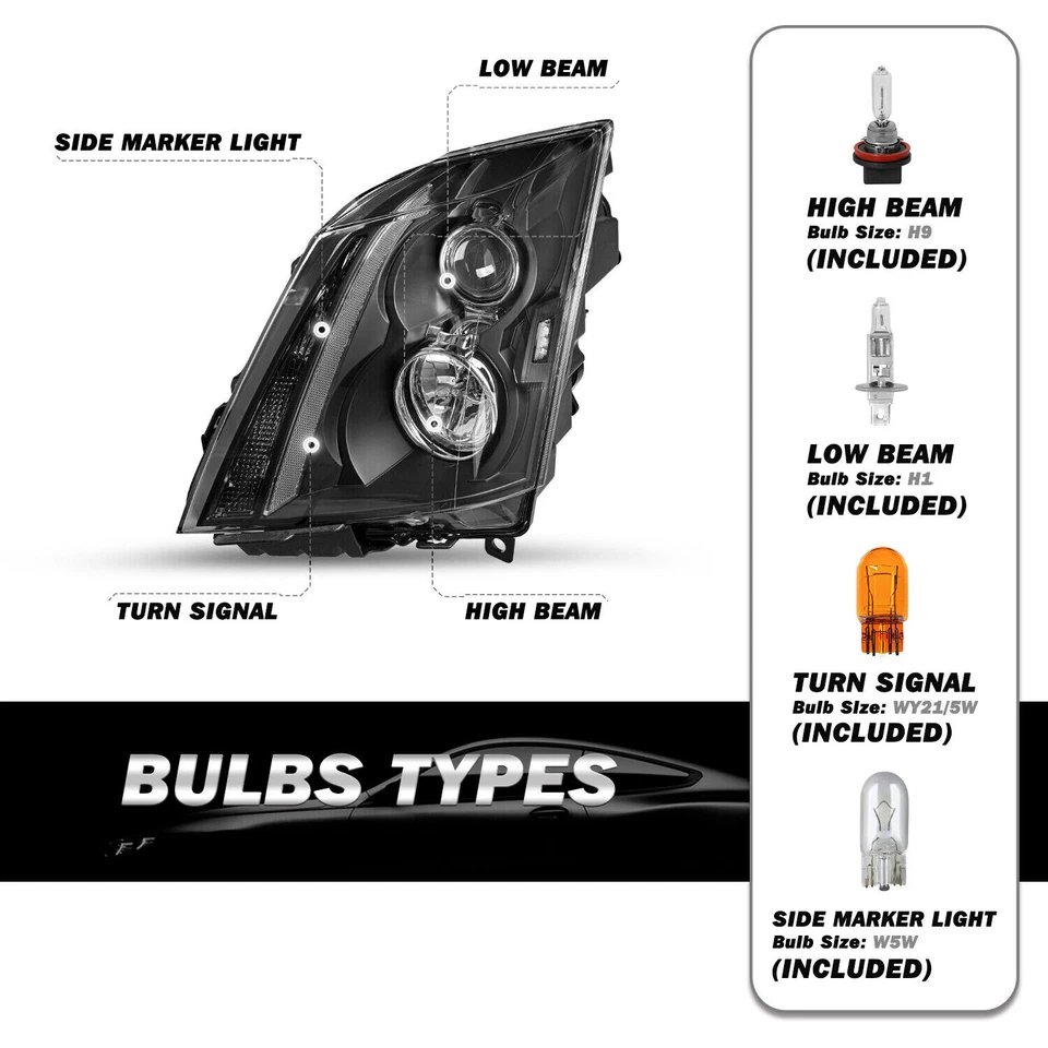 For 2008 2009 2010 2011 2012 2013 2014 Cadillac CTS Black Halogen Headlights Set - Image 2 of 4