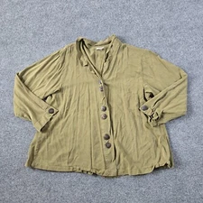 Habitat Top Womens Size XL Green Jacket Tencel USA Made Boxy Lagenlook Casual