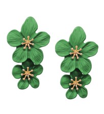 Green Double Flower Drop Earrings for Women