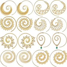 8 Pairs Bohemian Vintage Hoop Earrings Circles Tribal Spiral Earrings for Women