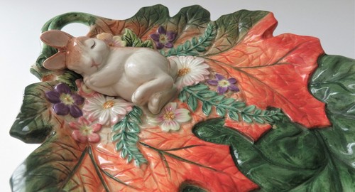 Fitz and Floyd Classic Bunny Rabbit Sleeping Candy Dish Plate Easter Vintage - Picture 3 of 7