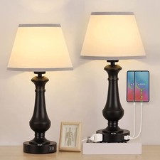 Set of 2 Modern Dimmable Table Desk Lamp Touch Control Bedside Lamp w/USB Port