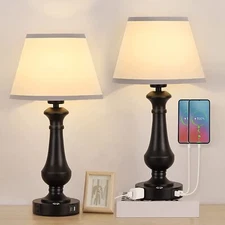 Set of 2 Modern Dimmable Table Desk Lamp Touch Control Bedside Lamp w/USB Port