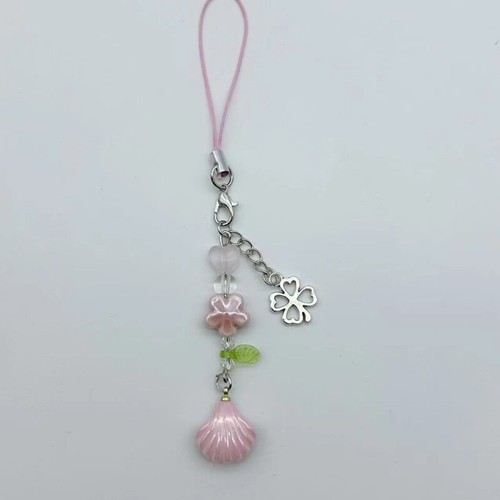 Lucky Four Leaf Clovers Phone Lanyard for Sweet Girls Fashion Flower Beaded - Zdjęcie 7 z 8