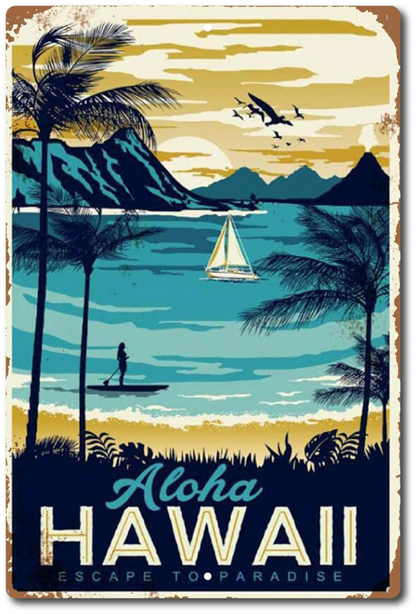Visit Hawaii Aloha Escape To Paradise Hawaiian Sign, Beach Sign