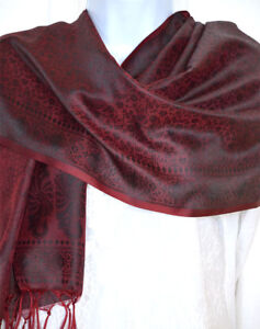 Banaras-Silk-Burgundy-Black-Woven-Floral-Design-Shawl-Wrap-Stole