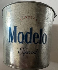 Modelo Especial Metal Beer Ice Bucket Logo W/ Handle 7-1/4” x 9-1/4” Home Party
